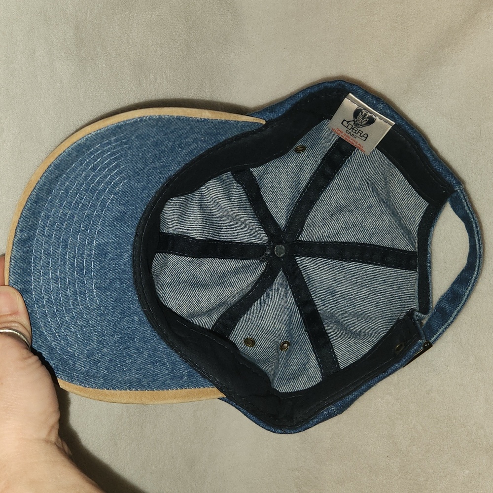 Vintage 90s Cobra Caps Blank Denim & Suede Brim Dad Hat - Unstructured Strapback - Picture 4 of 6